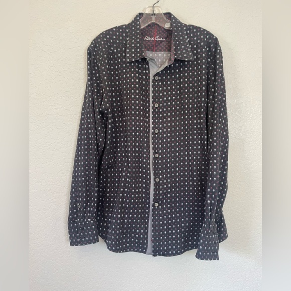 Robert Graham charcoal grey Long Sleeve‎ Button Down Shirt Size Large